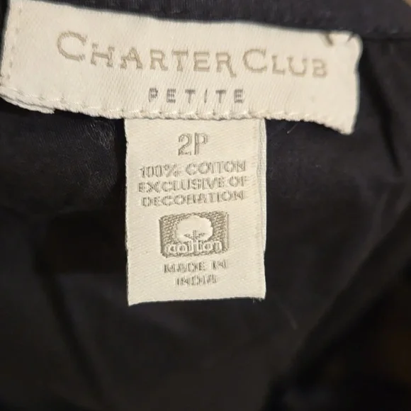 NWT Charter Club black cotton top with white embroidery Sz 2P - Picture 6 of 7